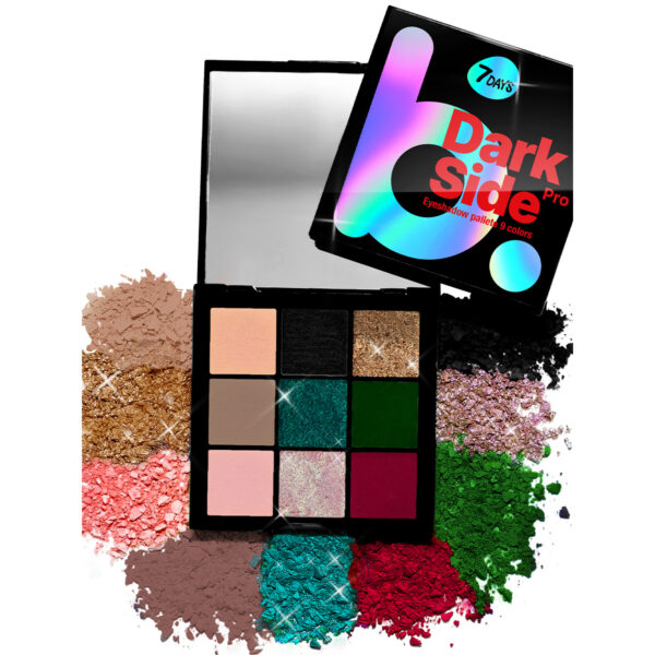 Paleta de sombras Dark Side Pro con 9 colores en caja negra.
