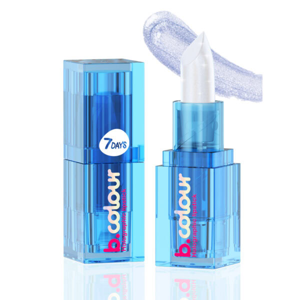 B.COULEUR Lipstick Smurfette en envase azul y brillo blanco.