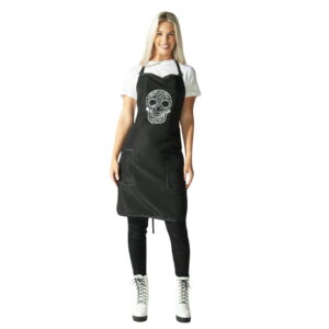 BETTY DAIN Sugar Skull Apron BLACK SILVER 173-BLK-SIL - Imagen 1