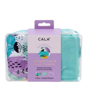 CALA SHOWER CAP & HAIR TURBAN TURQUOISE ABSTRACT 2PCS 69259 - Imagen 1