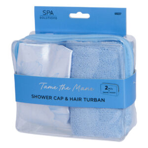 CALA SPA SHOWER CAP & HAIR TURBAN SET-BLUE FLORAL 69227 - Imagen 1