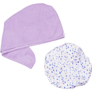 CALA SPA SHOWER CAP & HAIR TURBAN SET-PINK HUES LEPOARD 69257 - Imagen 2