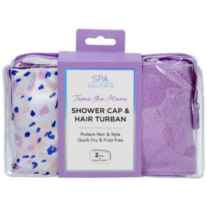 CALA SPA SHOWER CAP & HAIR TURBAN SET-PINK HUES LEPOARD 69257 - Imagen 1