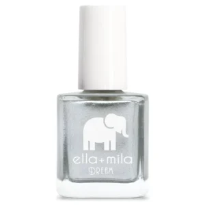 Esmalte de uñas gris con logo de elefante y texto ella + mila DREAM.