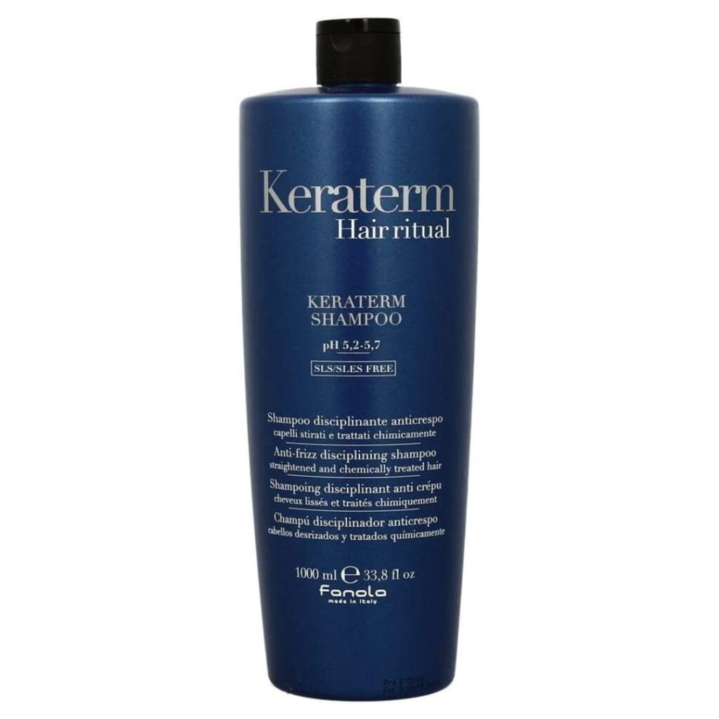 Champú Keraterm anti-frizz para cabello disciplinado y brillante.