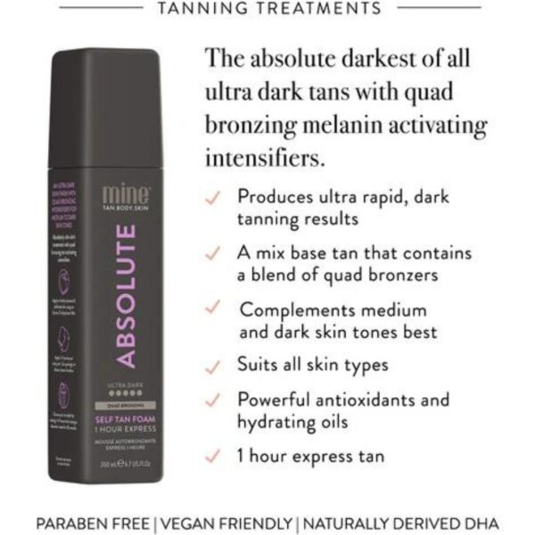 Spray de autobronceador ultra oscuro MINETAN ABSOLUTE SELF TAN FOAM 200ml.