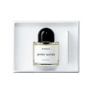 Perfume Gypsy Water de Byredo en caja blanca elegante.