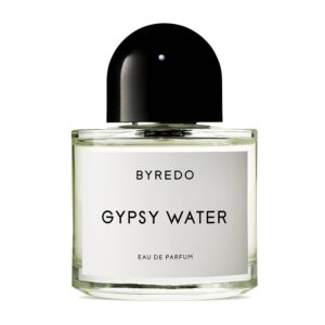 Perfume BYREDO Gypsy Water en frasco de vidrio transparente con tapa negra.