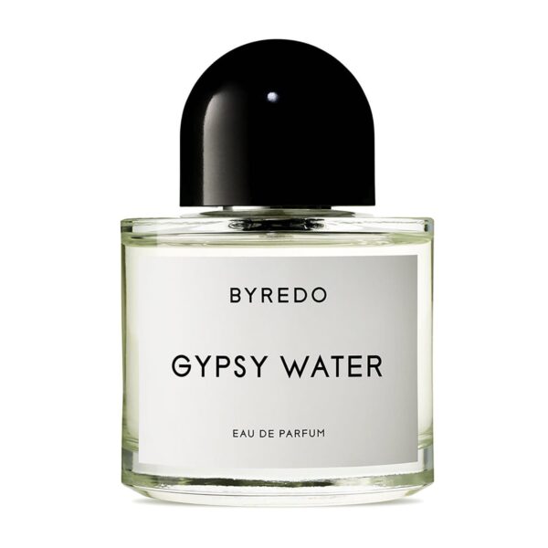 Perfume BYREDO Gypsy Water en frasco de vidrio transparente con tapa negra.