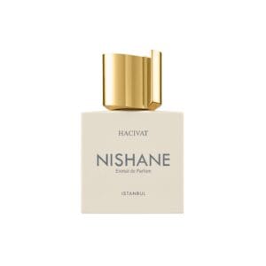 Perfume Nishane Hacivat en botella elegante con tapa dorada.