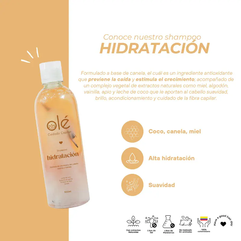 OLÉ SHAMPOO HIDRATACION COCO, CANELA & MIEL 500ml - Ultra Panama