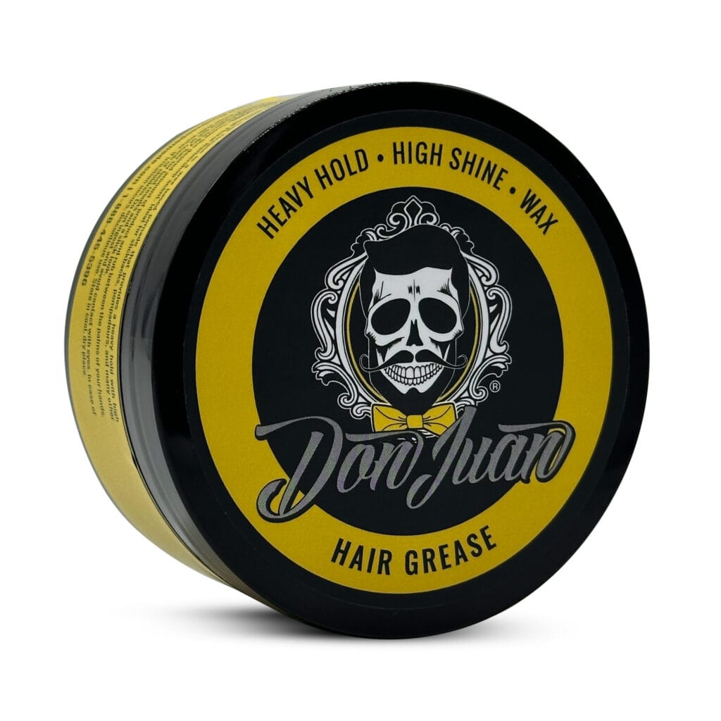 Pomada para cabello DON JUAN con diseño de calavera y estilo vintage.