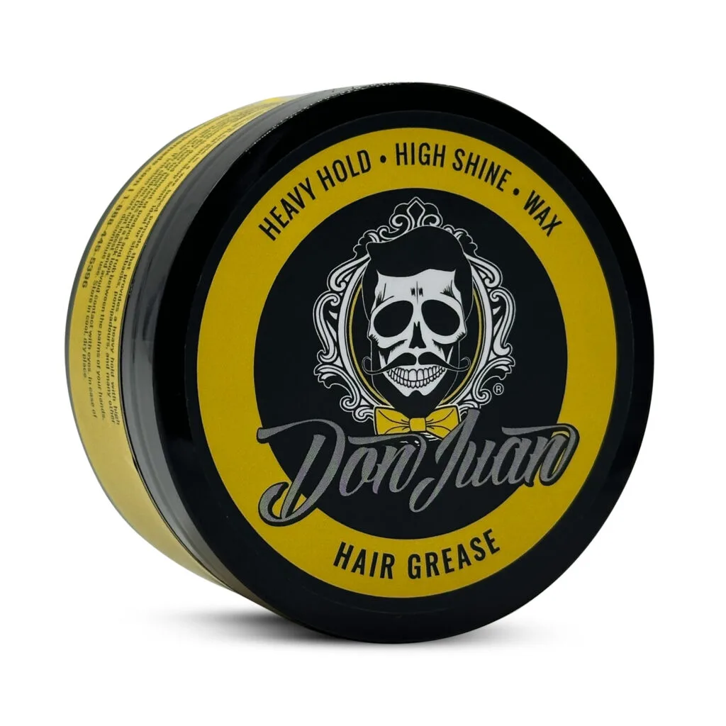 Pomada para cabello DON JUAN con diseño de calavera y estilo vintage.