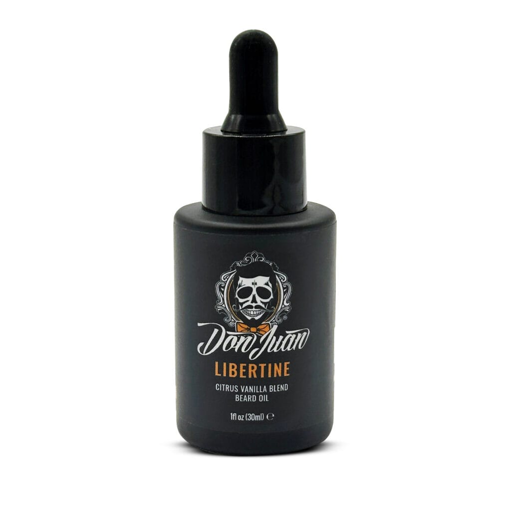 Aceite para barba Don Juan Libertine 30ml con aroma cítrico y vainilla.