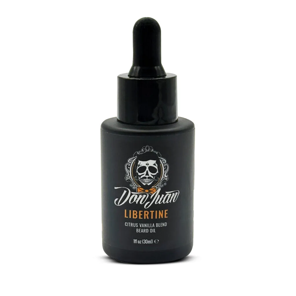 Aceite para barba Don Juan Libertine 30ml con aroma cítrico y vainilla.