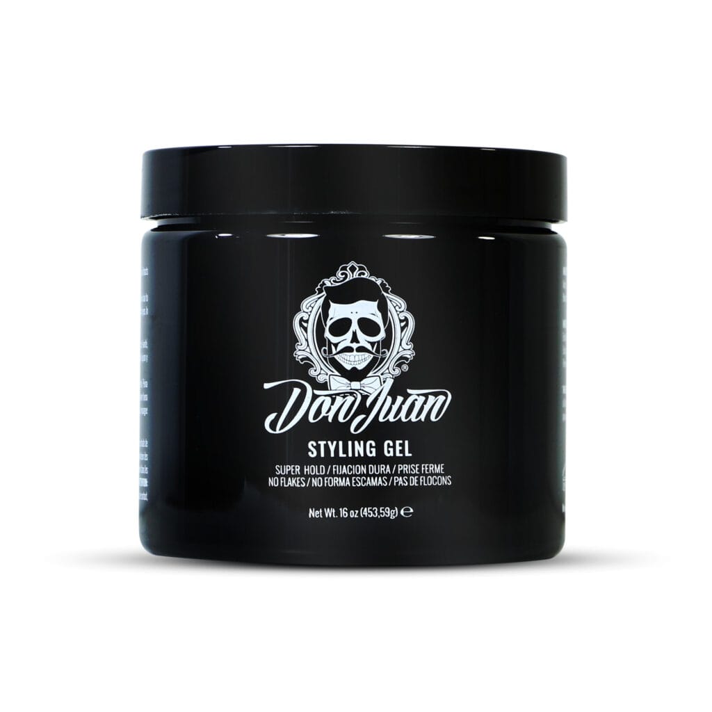 Gel para peinado DON JUAN Styling Gel Super Hold 453g en envase negro.