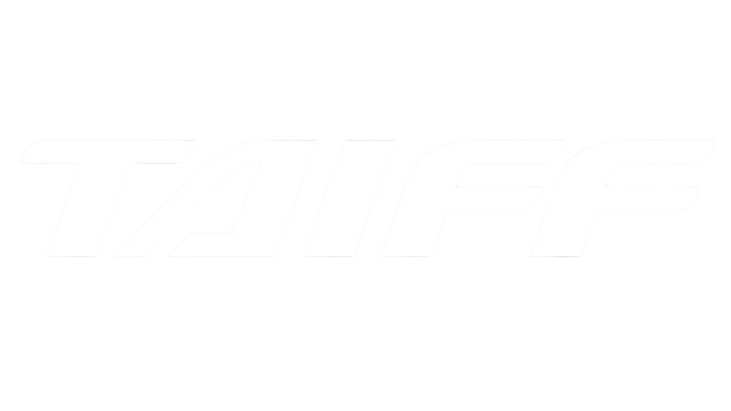 Logotipo de TAIFF en color blanco sobre fondo negro.