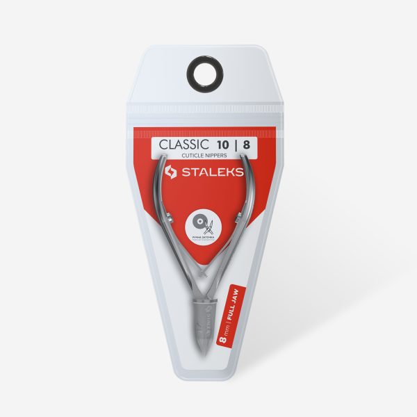 Corta cutículas profesional Staleks Classic NC10/8 en empaque.