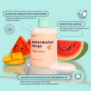 Gel de ducha Watermelon Mango con aroma frutal y beneficios para la piel.